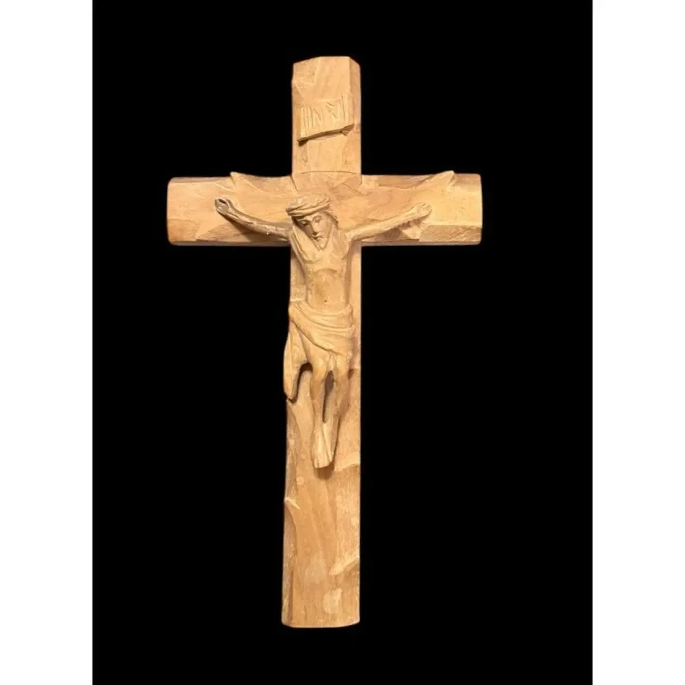 Crucifix Hand-Carved Olive Wood Bethlehem 8” INRI